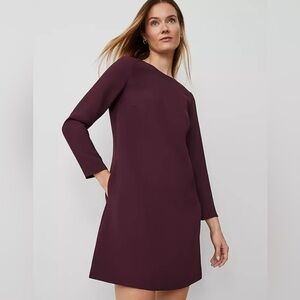 Ann Taylor Long Sleeve Plummed Maroon Dress with Pockets